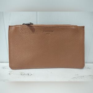 Vestirsi Italy‎ Genuine Leather Zip Pouch Clutch Wallet Tan Brown